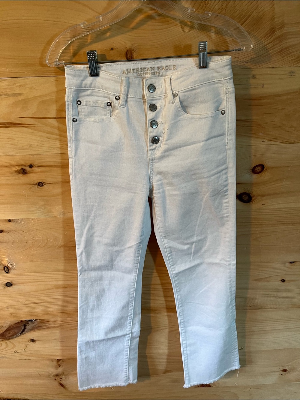 American Eagle White Button-Fly Hi-Rise Crop Flare White Jeans Size 4 Regular